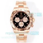 ARF 1:1 Clone Rose Gold Rolex Cosmo Daytona Black Dial 4131 Chronograph Watch 